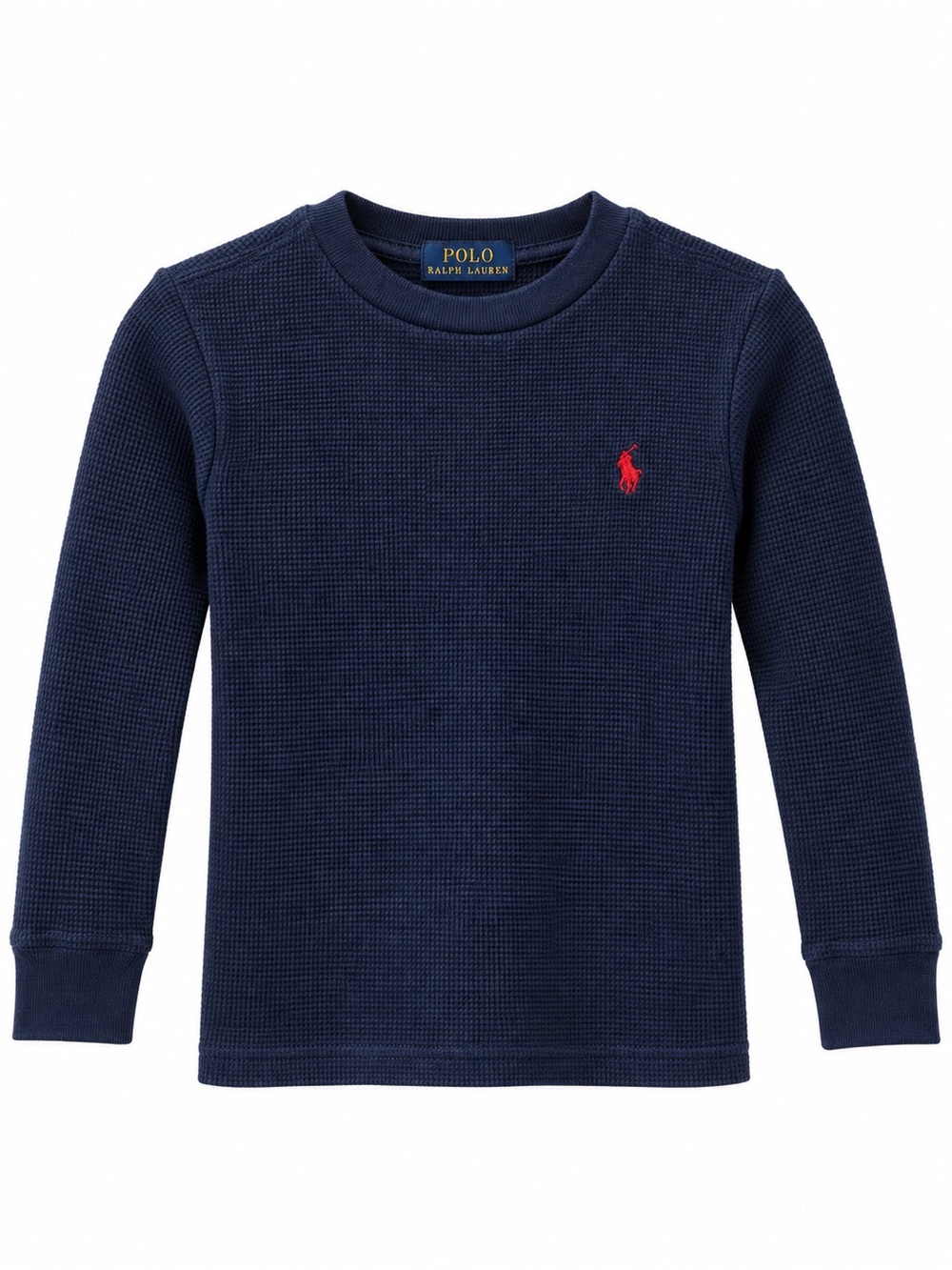 Polo by Ralph Lauren Navy Long-Sleeve Waffle Knit Top with Red Pony